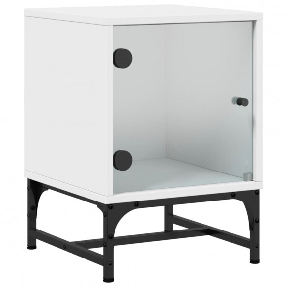 Tables de chevet avec portes en verre 2 pcs blanc 35x37x50 cm