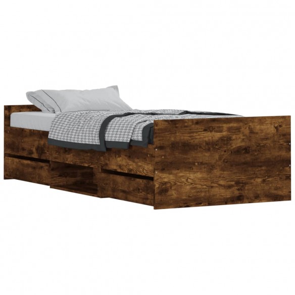 Cadre de lit tête de lit et pied de lit chêne fumé 90x190 cm