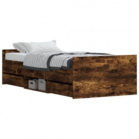 Cadre de lit tête de lit et pied de lit chêne fumé 90x190 cm