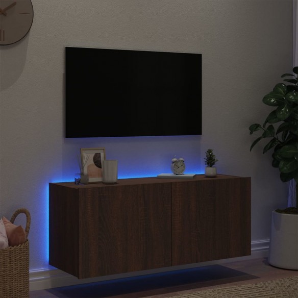 Meuble TV mural avec lumières LED chêne marron 100x35x41 cm