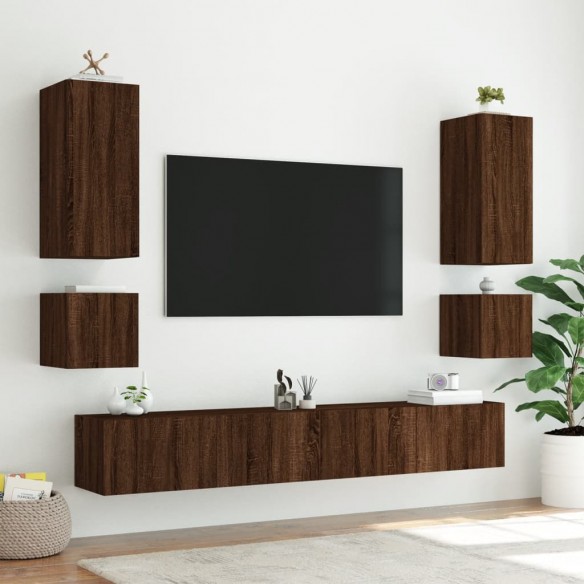 Meuble TV mural avec lumières LED chêne marron 100x35x41 cm