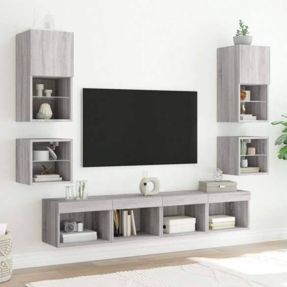 Meubles TV muraux et lumières LED 2pcs sonoma gris 30x28,5x30cm