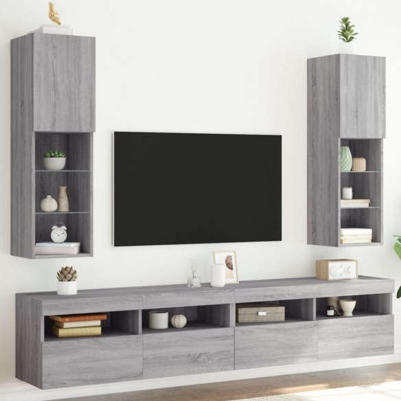 Meubles TV avec lumières LED 2 pcs sonoma gris 30,5x30x102 cm