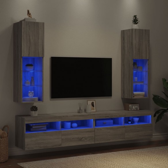 Meubles TV avec lumières LED 2 pcs sonoma gris 30,5x30x102 cm