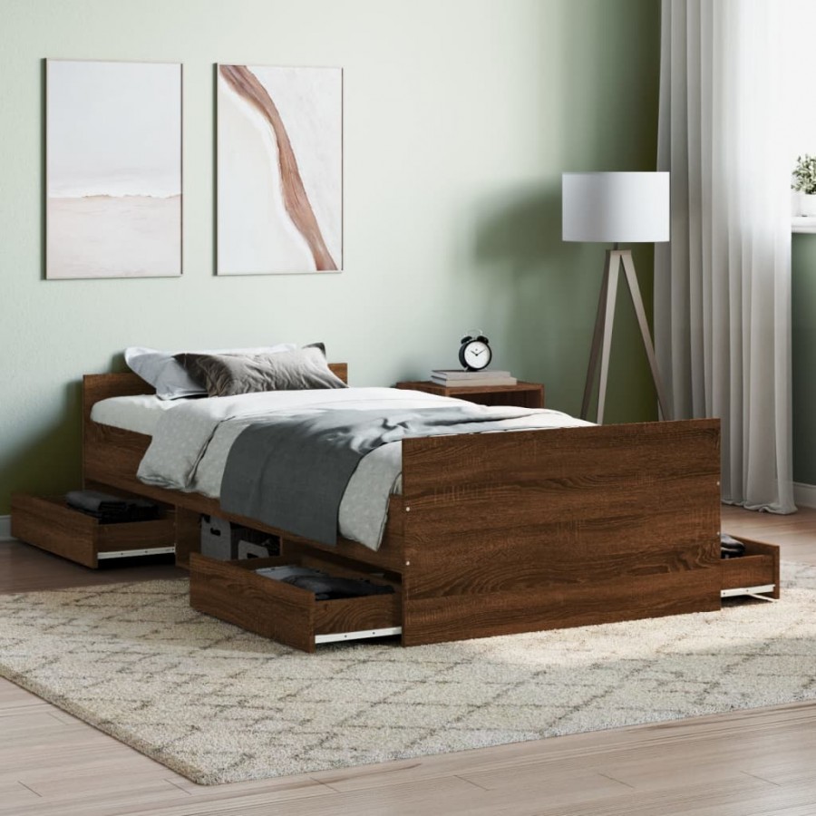 Cadre de lit tête de lit et pied de lit chêne marron 90x190 cm