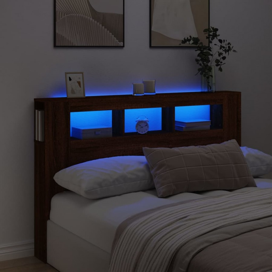 Tête de lit à LED chêne marron 160x18,5x103,5cm bois ingénierie