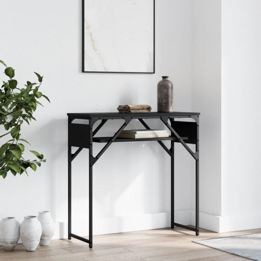 Table console avec étagère noir 75x30x75 cm bois d'ingénierie