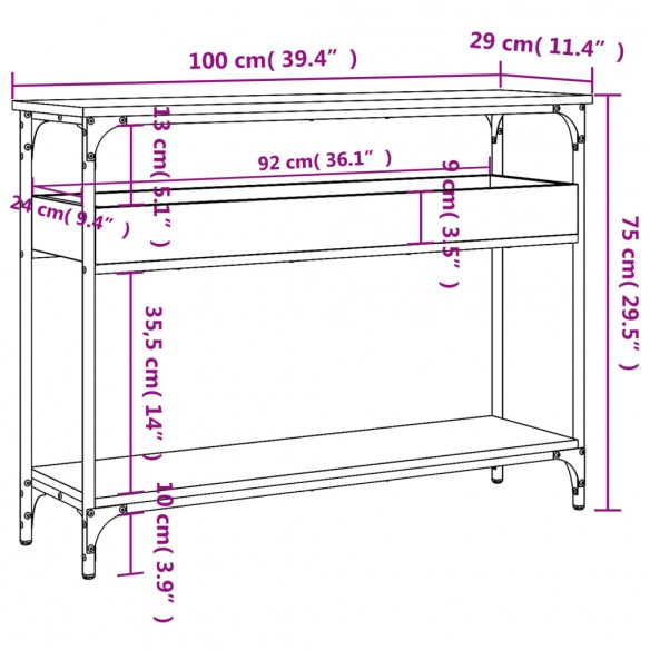 Table console avec étagère noir 100x29x75 cm bois d'ingénierie