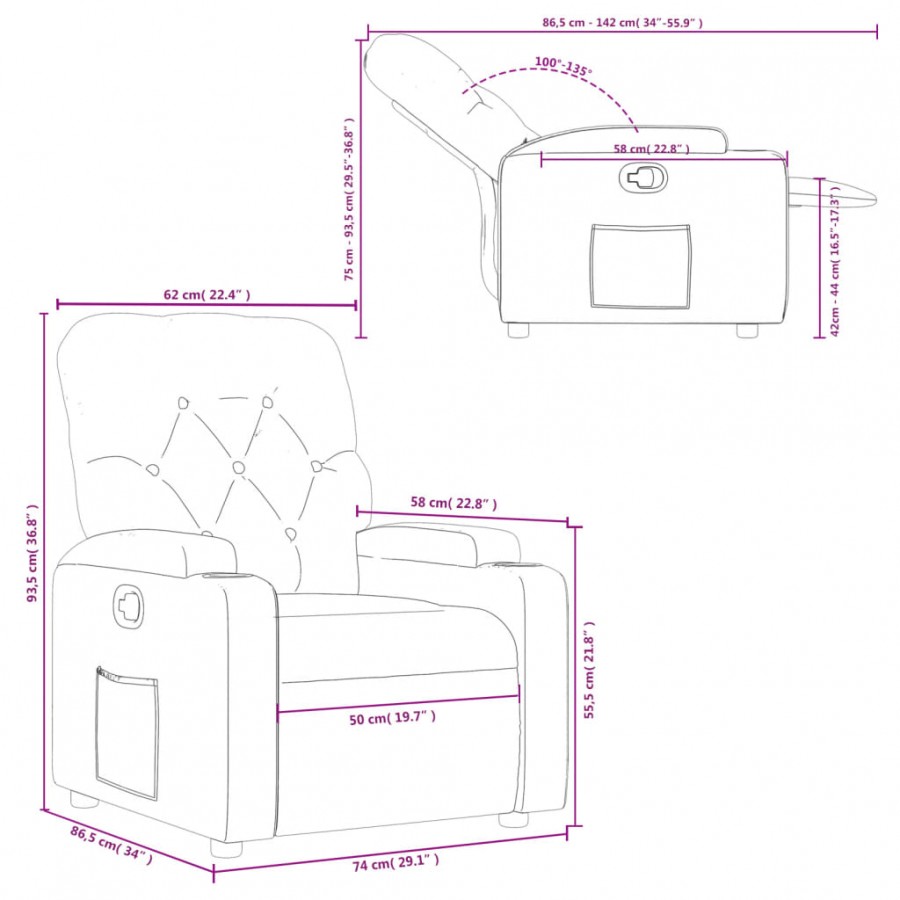 Fauteuil inclinable Noir Tissu Fauteuil inclinable Noir Tissu
