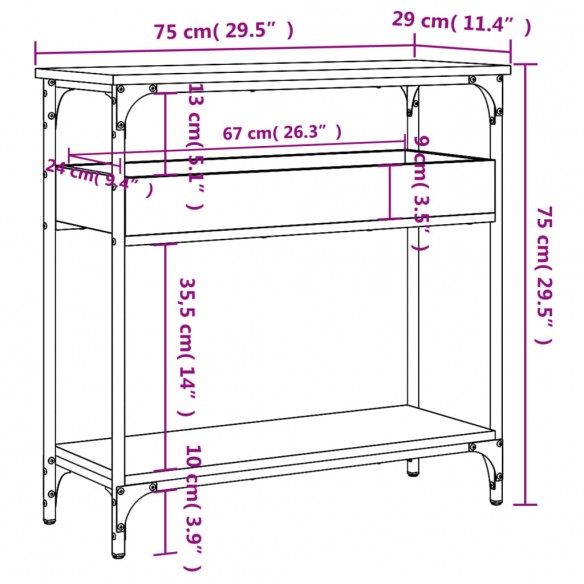 Table console avec étagère sonoma gris 75x29x75 cm