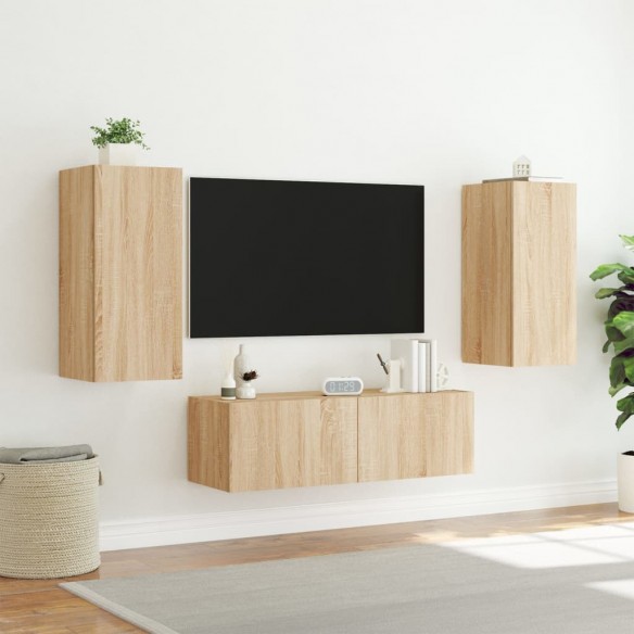 Meuble TV muraux 3 pcs avec lumières LED chêne sonoma