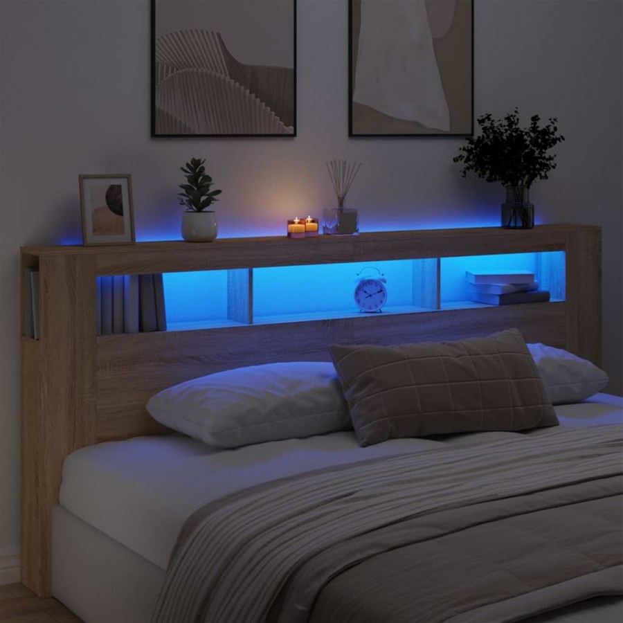 Tête de lit à LED chêne sonoma 220x18,5x103,5cm bois ingénierie