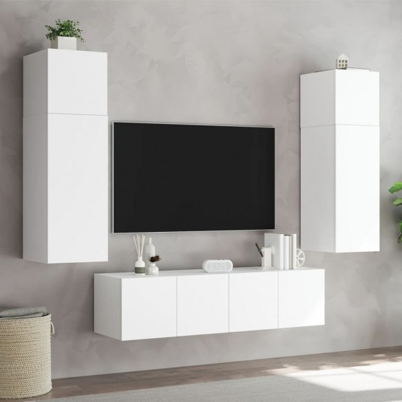 Meubles TV muraux avec lumières LED 2 pcs blanc 60x35x41 cm