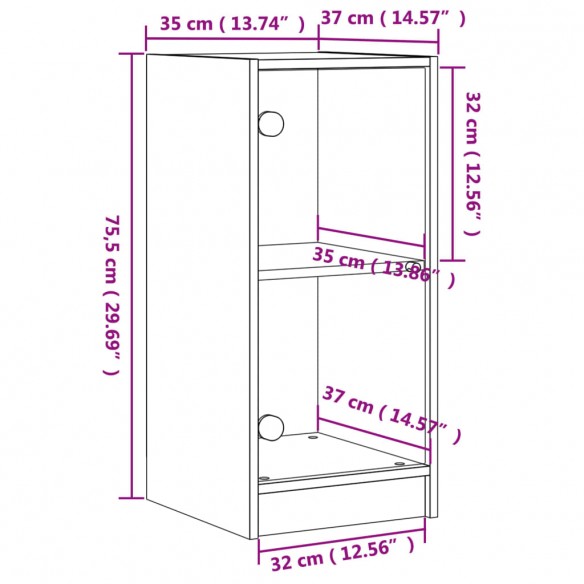 Armoire latérale avec portes en verre chêne fumé 35x37x75,5 cm