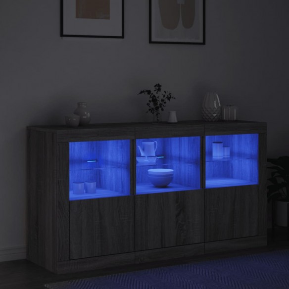 Buffet avec lumières LED sonoma gris 123x37x67 cm