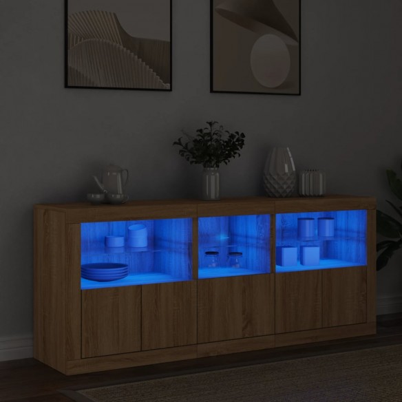 Buffet avec lumières LED chêne sonoma 162x37x67 cm