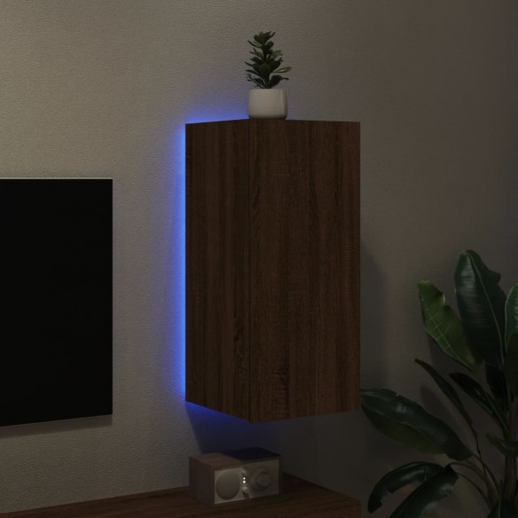 Meuble TV mural avec lumières LED chêne marron 30,5x35x70 cm