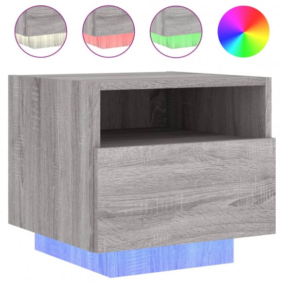 Table de chevet avec lumières LED sonoma gris 40x39x37 cm