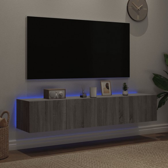 Meubles TV muraux et lumières LED 2pcs sonoma gris 80x35x31 cm