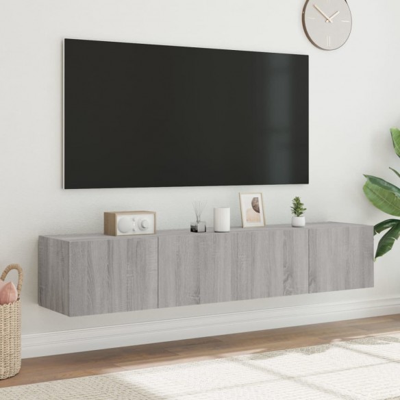 Meubles TV muraux et lumières LED 2pcs sonoma gris 80x35x31 cm