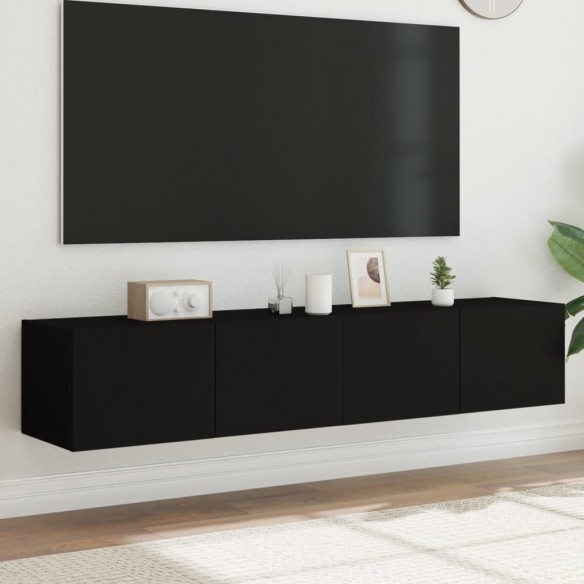 Meubles TV muraux avec lumières LED 2 pcs noir 80x35x31 cm