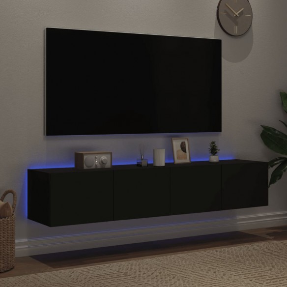 Meubles TV muraux avec lumières LED 2 pcs noir 80x35x31 cm