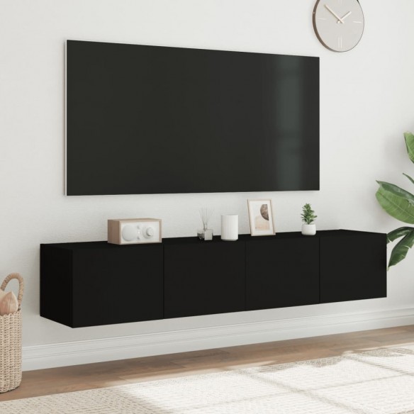 Meubles TV muraux avec lumières LED 2 pcs noir 80x35x31 cm