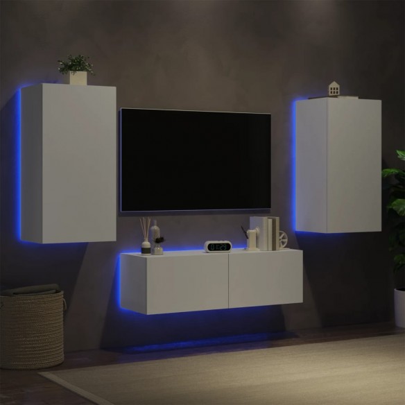 Meuble TV muraux 3 pcs avec lumières LED blanc