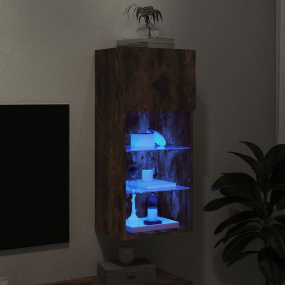 Meuble TV avec lumières LED chêne fumé 40,5x30x90 cm