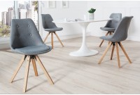 Lot de 4 chaises design rétro en tissu gris et bois massif