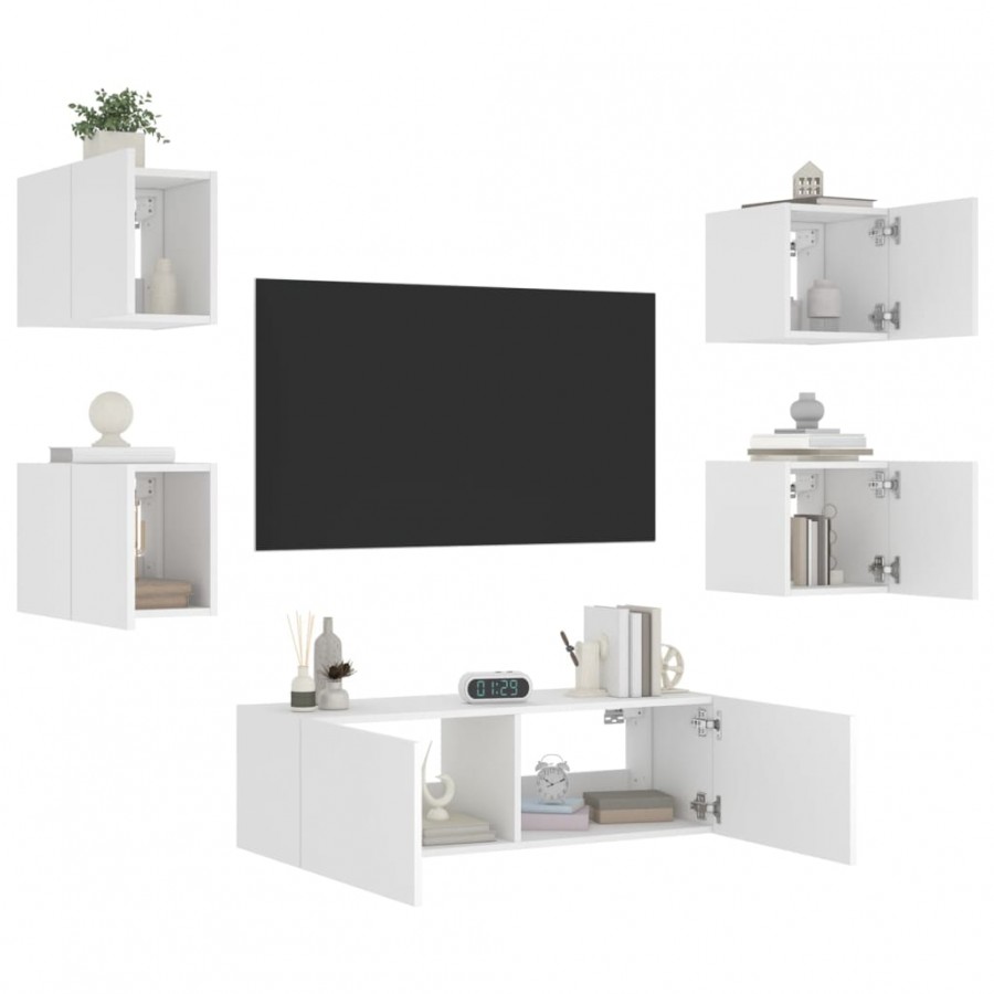 Meuble TV muraux 5 pcs avec lumières LED blanc