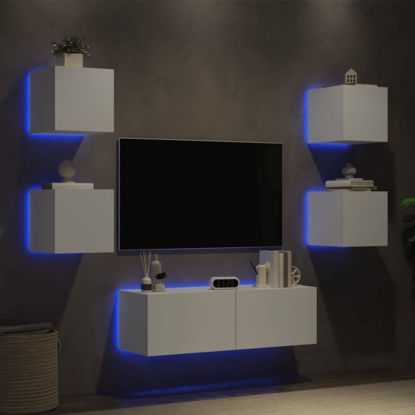 Meuble TV muraux 5 pcs avec lumières LED blanc