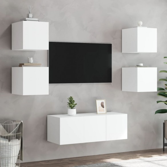 Meubles TV muraux avec lumières LED 2 pcs blanc 30,5x35x30 cm