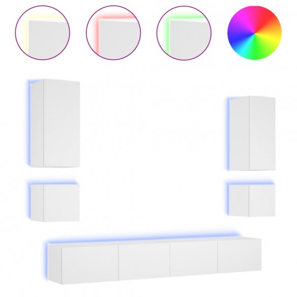 Meuble TV muraux 6 pcs avec lumières LED blanc