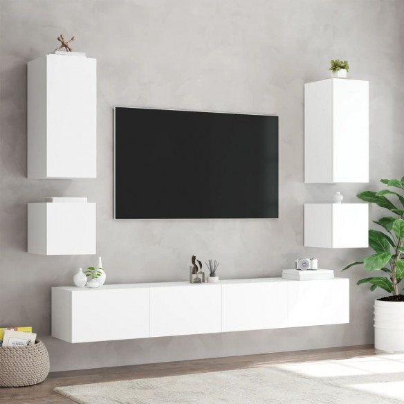 Meuble TV muraux 6 pcs avec lumières LED blanc