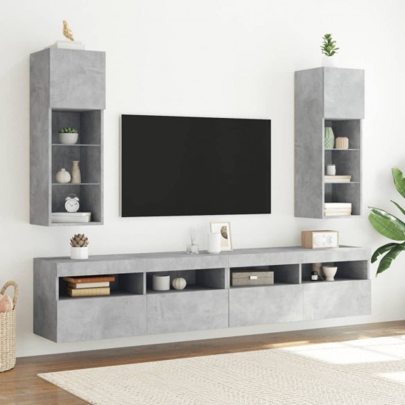 Meuble TV avec lumières LED gris béton 30,5x30x90 cm
