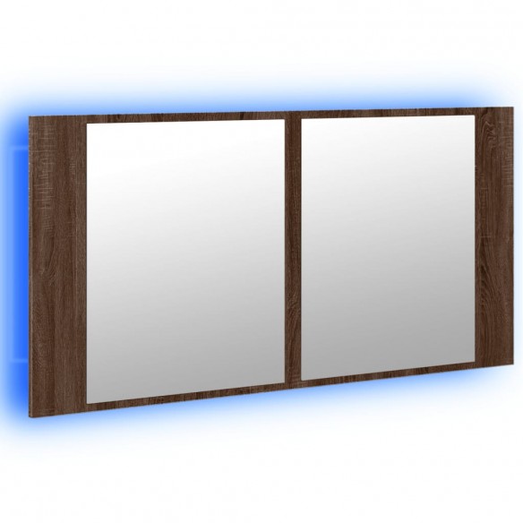 Armoire à miroir à LED de bain chêne marron 90x12x45 cm