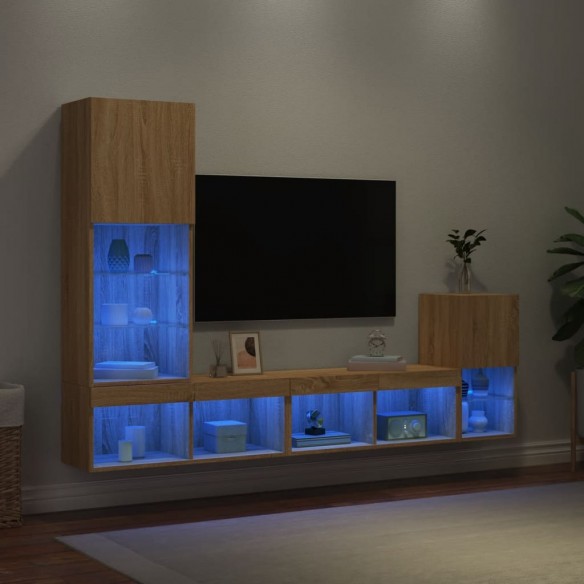 Unités murales TV avec LED 4 pcs chêne sonoma bois d'ingénierie