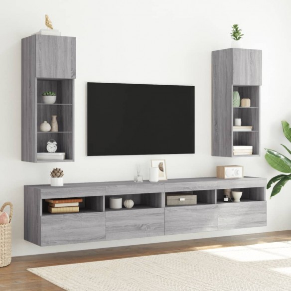 Meuble TV avec lumières LED sonoma gris 30,5x30x90 cm