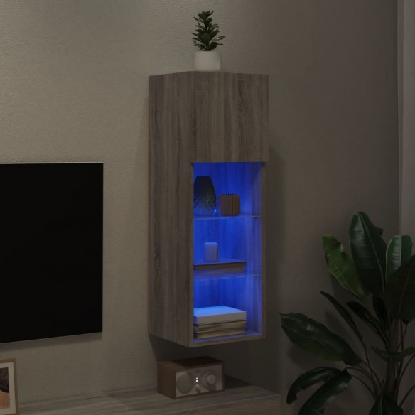 Meuble TV avec lumières LED sonoma gris 30,5x30x90 cm