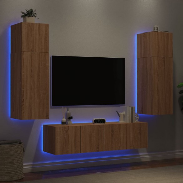 Unités murales TV avec LED 6 pcs chêne sonoma bois d'ingénierie