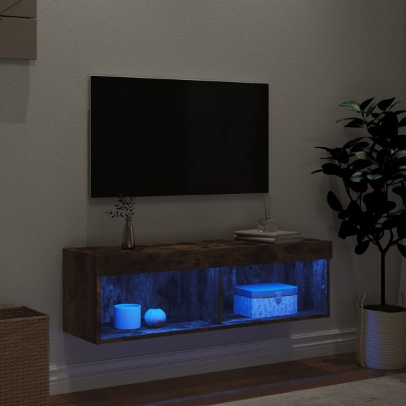 Meuble TV avec lumières LED chêne fumé 100x30x30 cm