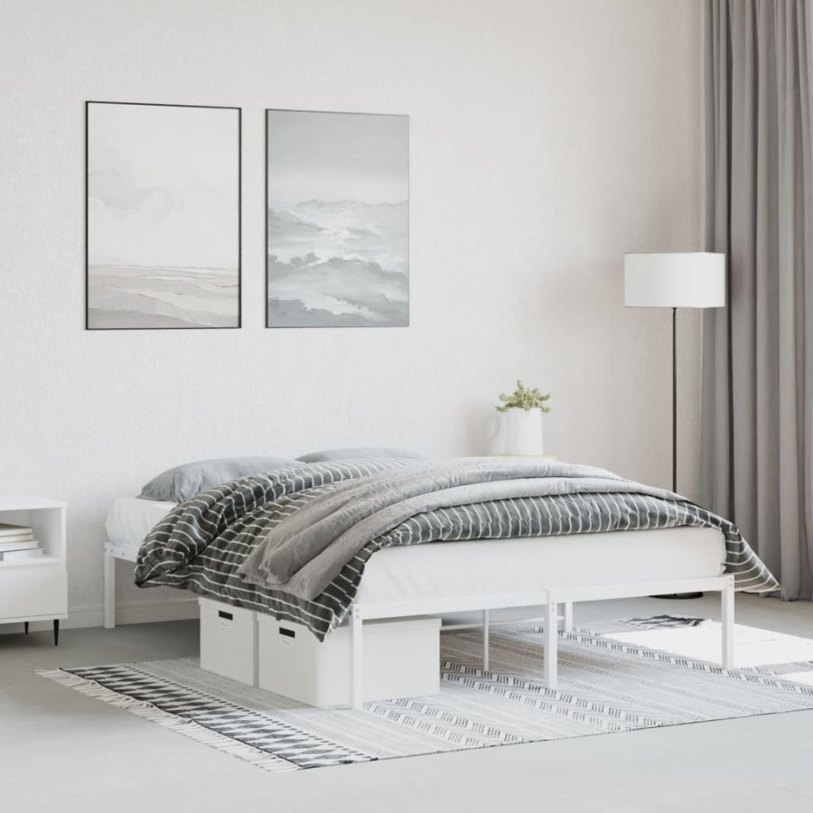 Cadre de lit métal blanc 140x190 cm