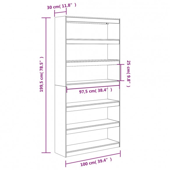 Bibliothèque/Séparateur de pièce 100x30x199,5 cm bois de pin