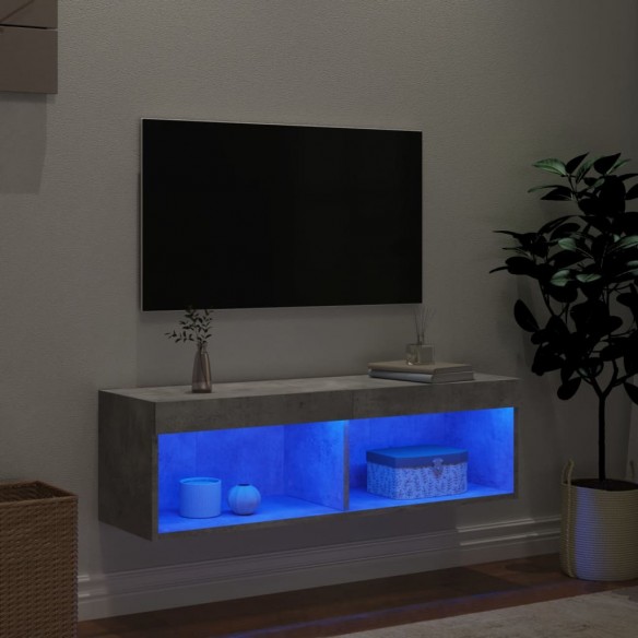 Meuble TV avec lumières LED gris béton 100x30x30 cm