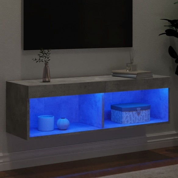 Meuble TV avec lumières LED gris béton 100x30x30 cm