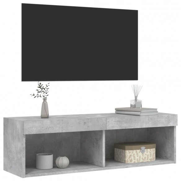 Meuble TV avec lumières LED gris béton 100x30x30 cm