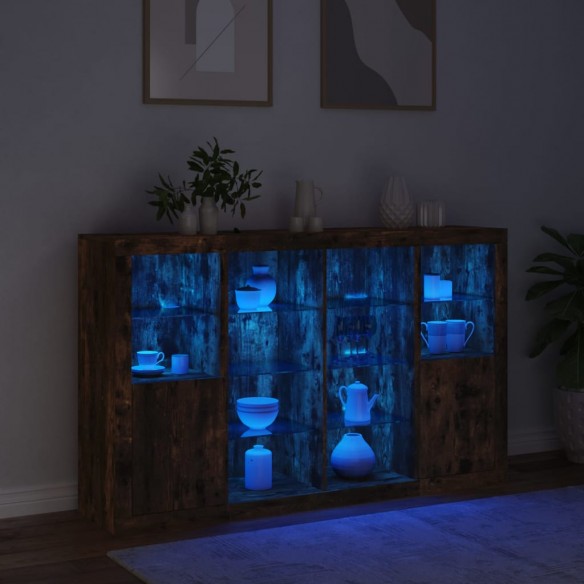 Buffets avec lumières LED 3 pcs chêne fumé bois d'ingénierie