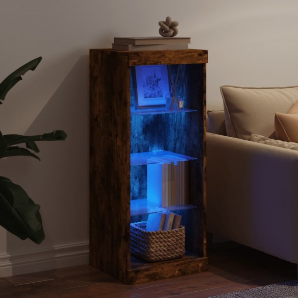 Buffet avec lumières LED chêne fumé 41x37x100 cm