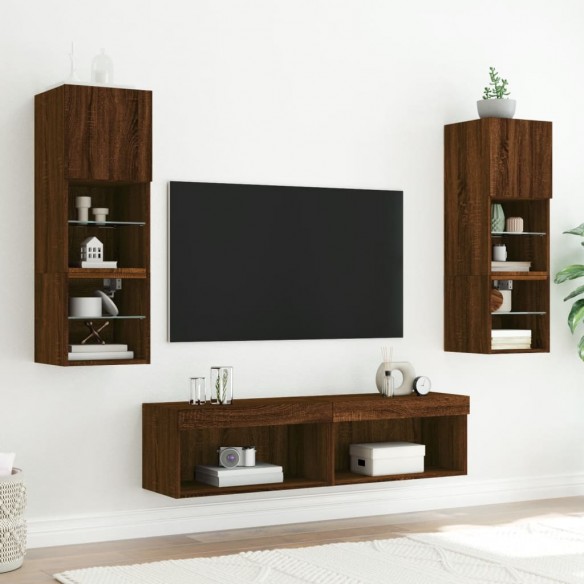 Meubles TV avec lumières LED 2 pcs chêne marron 60x30x30 cm